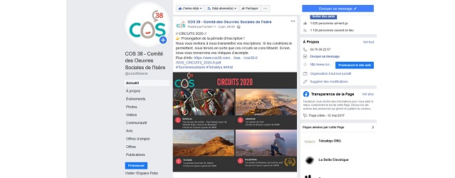 Page Facebook du COS 38